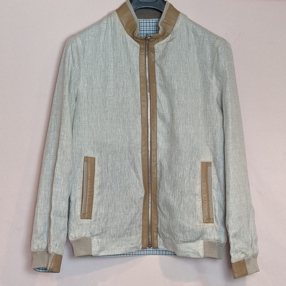 Torras Quiet Luxury Neutral Lambskin Leather and Linen Jacket